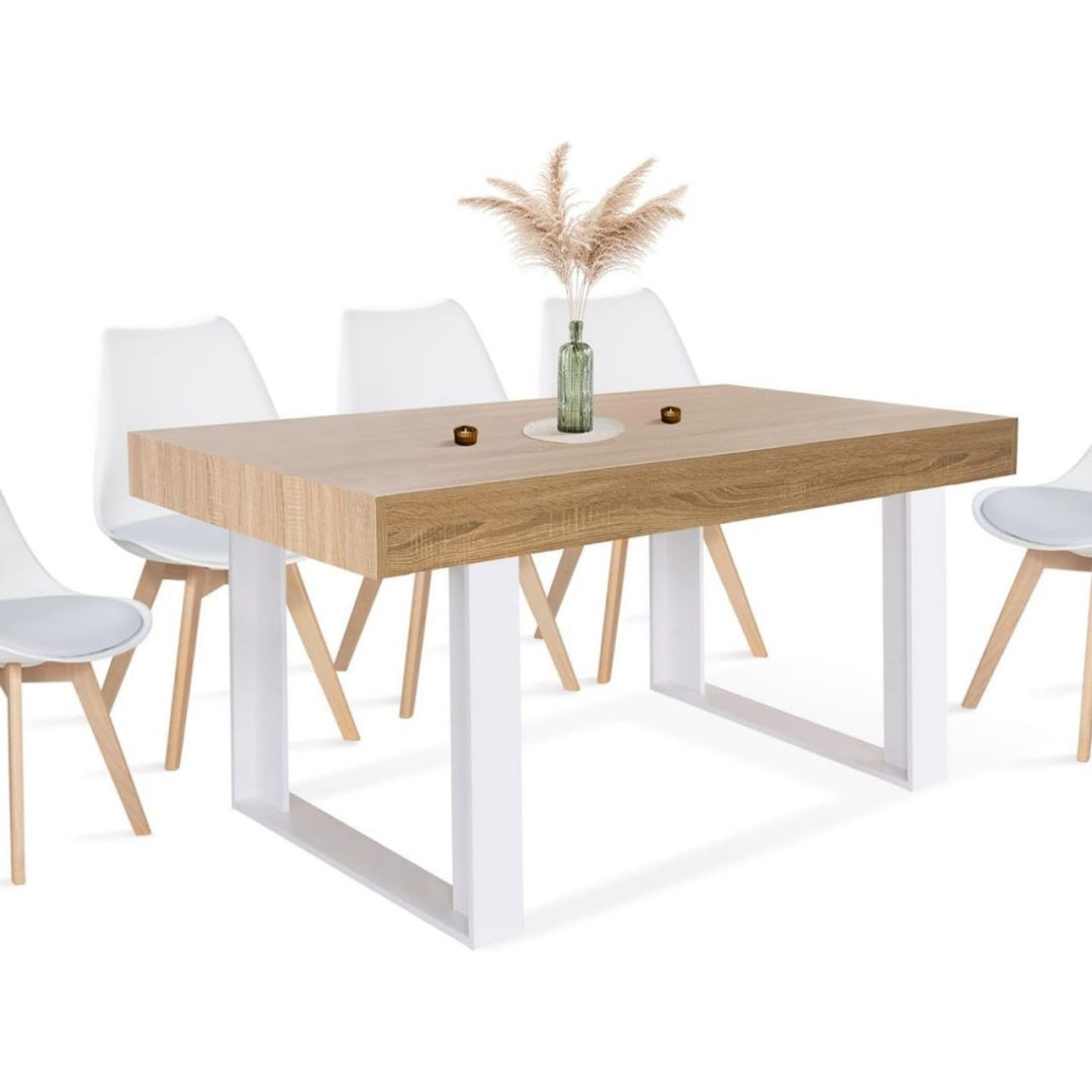 Table a Manger en Panneau Melamine, Finition Blanc