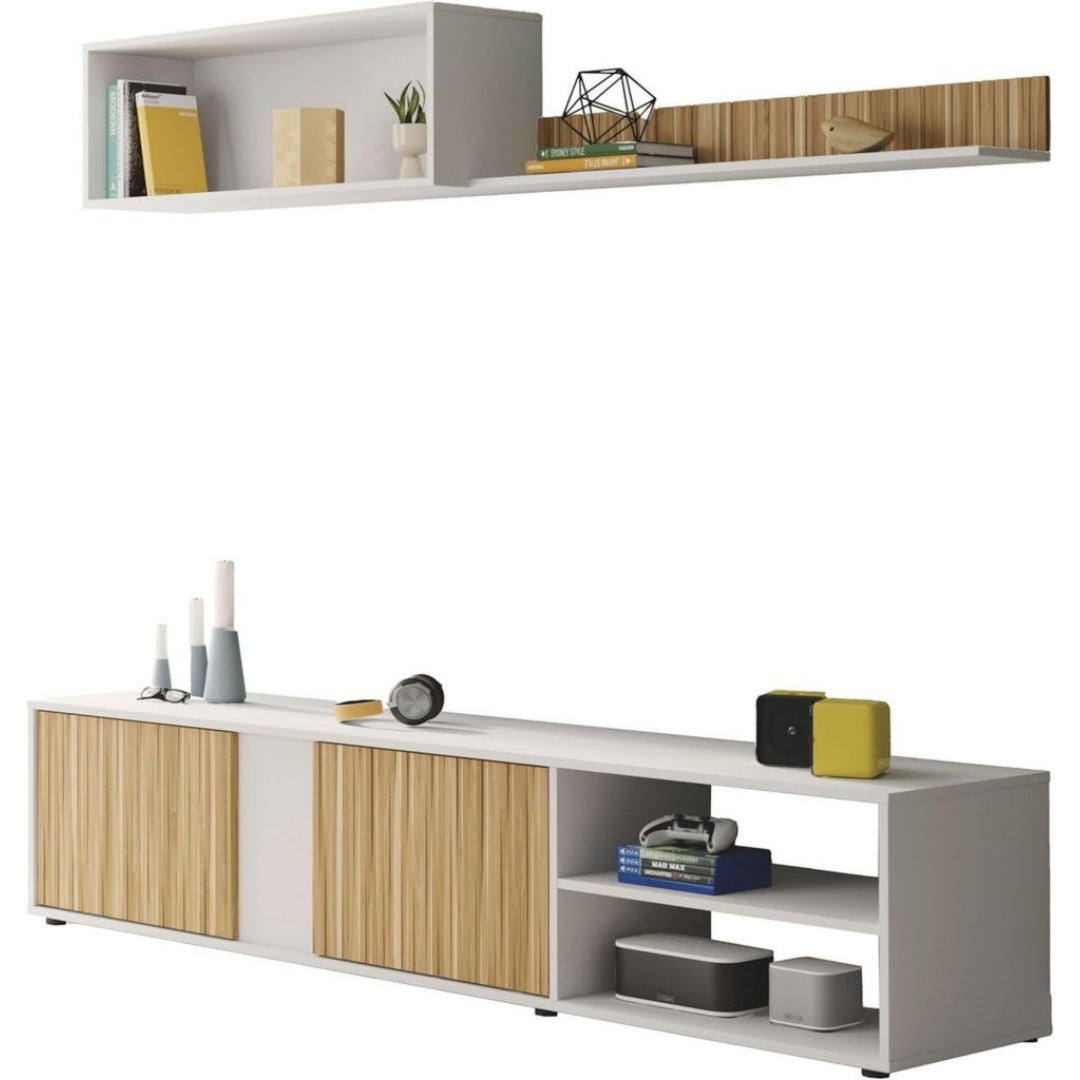 L'ensemble pour salon Ecco se compose d'un meuble TV bas de 1: etagere Format 40 x 180 x 33 cm